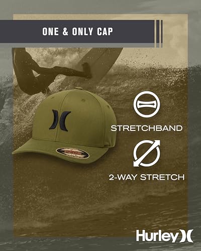 Hurley Mens Textured Fitted Baseball Cap, Moisture Wicking, Curved Brim - color: Olive Canvas, size: Small-Medium