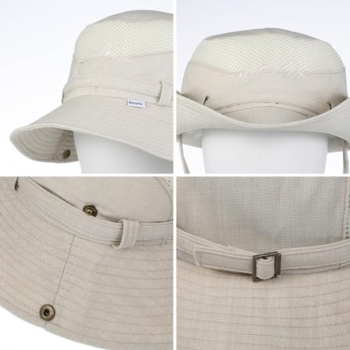 Men’s UV Sun Hat, Breathable Mesh Bucket Hat, Adjustable Chin Strap, Lightweight Foldable Outdoor Fishing Hiking Hat - color: #B32 Khaki, size: 7 1/4-7 5/8