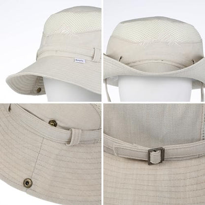 Men’s UV Sun Hat, Breathable Mesh Bucket Hat, Adjustable Chin Strap, Lightweight Foldable Outdoor Fishing Hiking Hat - color: #B32 Khaki, size: 7 1/4-7 5/8
