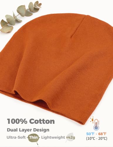 100% Cotton Thin Beanie Hat Women Men Soft Slouchy Chemo Skull Cap - color: 1pc Orange