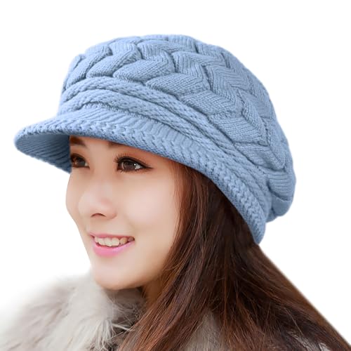 Loritta Womens Winter Beanie Hats, Thick Warm Beanie with Visor Brim - color: Blue