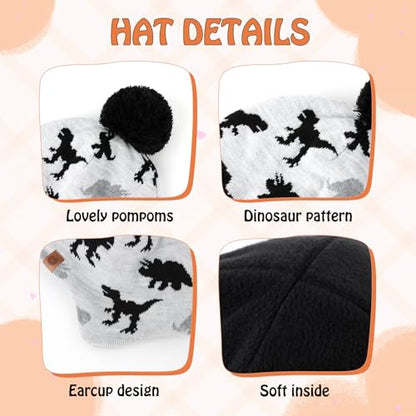 Duoyeree Kids Beanie Dinosaur Pom Pom Knit Winter Hat Fleece Lined for 1-7T - color: White Grey, size: 4-7 Years