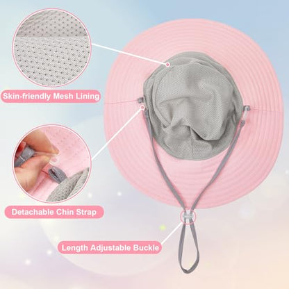 ICOSY Kids Sun Hat, UPF 50+ Girls Beach Hat for Toddler Kids - color: Pure Pink