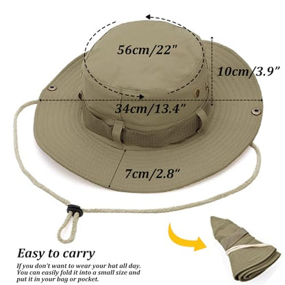 Sun Hats for Men Women, Fishing Hat UV Protection Wide Brim Bucket Hats Foldable Boonie Hat for Hiking Camping Safari - color: Brown