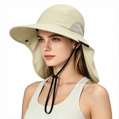 Solaris Small‑Head‑Fit Sun Hat with Neck Flap for Men & Women - color: #1 Tan, size: Medium