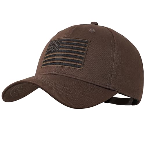 American Flag Baseball Cap for Men Women, Flag Embroidery & Adjustable Fit - color: Coffee
