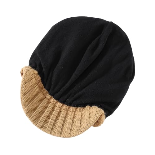 Home Prefer Men's Winter Hat Thick Knit Beanie Cap with Visor Newsboy Beanie Hat - color: Khaki Apricot