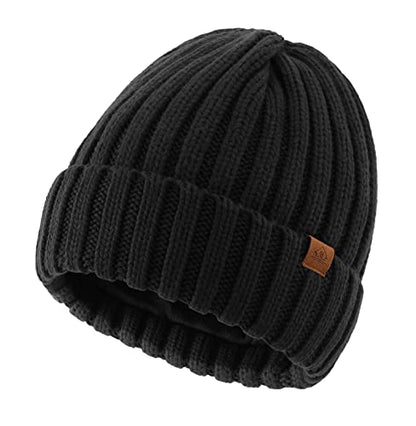 Home Prefer Mens Winter Hat Wool Fleece Lined Knit Beanie Hat Warm Stocking Caps - color: Black