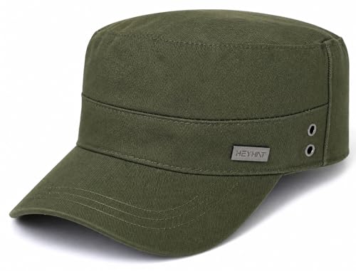 Unisex Flat Top Military Cadet Cap Outdoor Sun Hat - color: Square Label Green