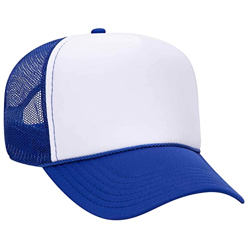 OTTO Wholesale 12 x Cap 5 Panel Mid Profile Mesh Back Trucker Hat - color: Ryl/Wht/Ryl
