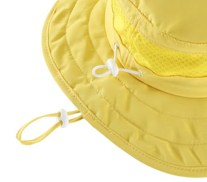 Connectyle Kids Foldable Wide Brim Sun Hat UPF 50+ Sun Protection Bucket Hats Breathable Summer Beach Hat for Boys Girls - color: Yellow, size: Small