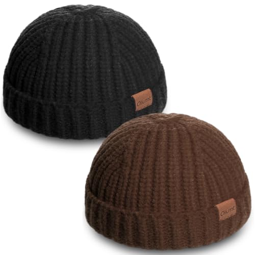 Fisherman Short Beanie Hats for Men, Knit Skull Cap Cuff Trawler Hat Mens Stylish Watch Cap Winter Warm Hat for Daily Wear - color: Black, Coffee