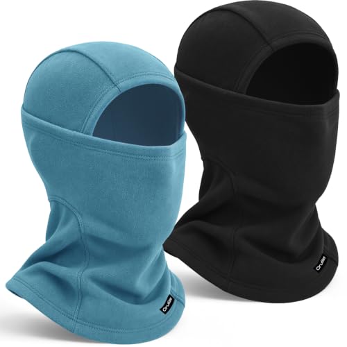 Balaclava Ski Mask for Men Women, Warm Fleece Face Mask Full Cover for Cold Weather Skiing Cycling, Ponytail Friendly - color: Black+blue