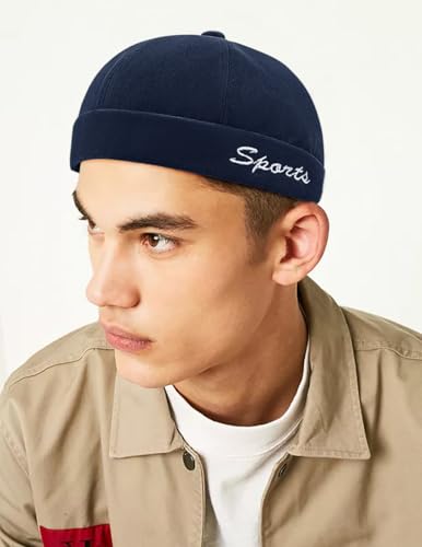 DIYDECAL Retro Brimless Skullcap Hat Docker Cap,Sailor Worker Hat Beanie Hat for Mens - color: Navy Blue