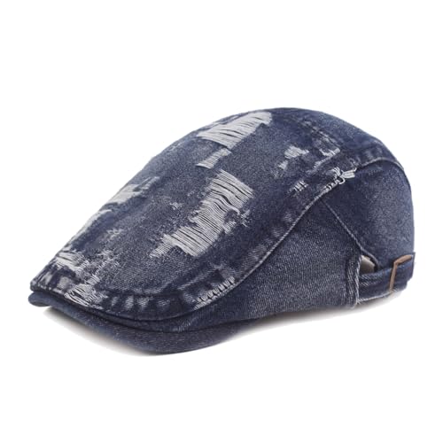 Quanhaigou Men's Cotton Flat Ivy Gatsby Newsboy Driving Hat Adjustable Irish Cabbie Ivy Driving Hunting Cap - color: Distressed Navy Blue