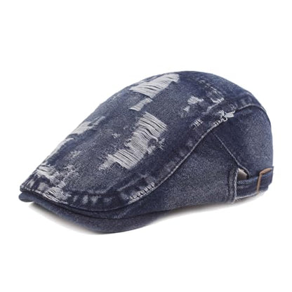 Quanhaigou Men's Cotton Flat Ivy Gatsby Newsboy Driving Hat Adjustable Irish Cabbie Ivy Driving Hunting Cap - color: Distressed Navy Blue
