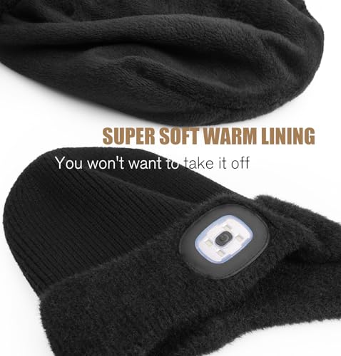 MELASA Winter Fleece Lined LED Beanie with Earflap, Warm Hats with Light - color: Slate Gray