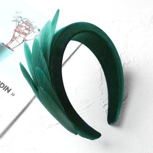Zinniday Fashion Vintage Feather Headband - 1920s Headband Hat Cocktail Wedding Tea Party Headpiece for Women Girl - color: Green