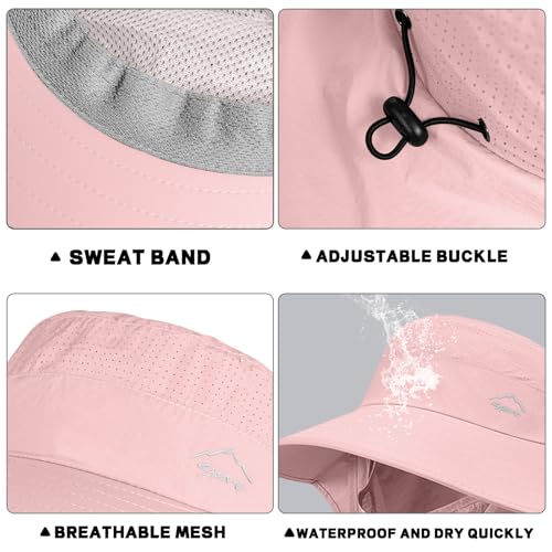 Rosoz Sun Hat for Men Women with Neck Flap& Removable Face Cover Wide Brim - color: 1pack-pink
