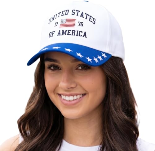 D&Y Retro 2-Tone Canvas Baseball Cap for Women - Funny Embroidered Distressed Snapback, Adjustable Cotton Dad Hat - color: 1776 Usa-blue