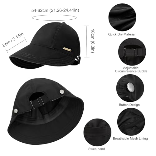 YAMEIZE Trendy Wide Brim Sun Hat - for Women Men Foldable Sun Hat Adjustable Quick Dry Beach Travel Sun Protection Outdoor - color: Black