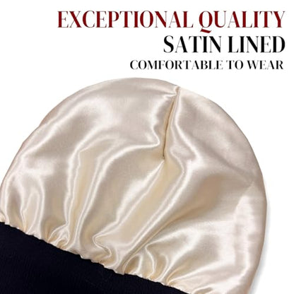 PFFY Womens Satin Lined Beanie Silk Lining Winter Hats Beanies for Women - color: Black+white