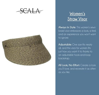 Scala - Sun Visor Hat for Women, Paper Braid, Wide Brim, UV Protection - color: Black