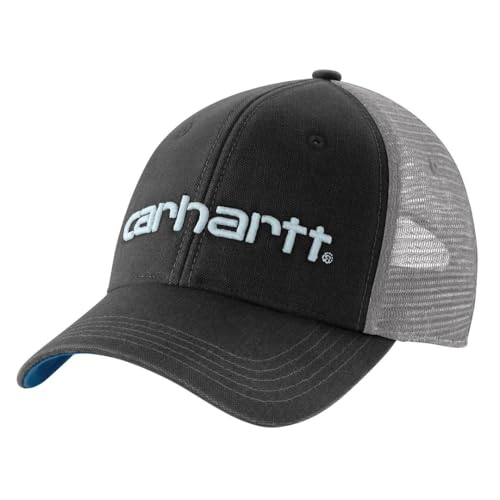Carhartt Men's Canvas Mesh-Back Logo Graphic Cap - color: Black/Dark Horizon Blue