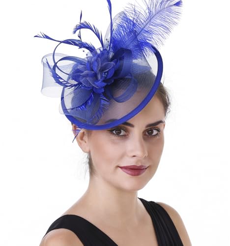 Women's Organza Church Vintage Wedding Fascinator Tea Party Wedding Hat Summer - color: Hj11-blue