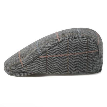 FEINION Men Wool Blend Flat Cap Tweed Newsboy Ivy Hat - color: Plaid Grey