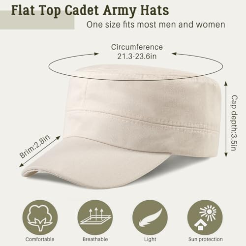 Glamorstar Unisex Cadet Army Hats 4 Pieces Military Flat Top Newsboy Cap - color: 4 Beige