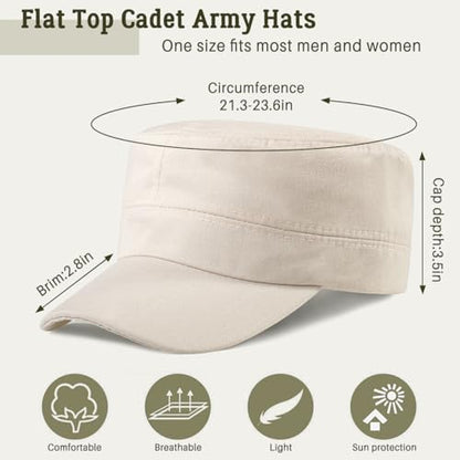 Glamorstar Unisex Cadet Army Hats 4 Pieces Military Flat Top Newsboy Cap - color: 2 Beige + 2 Brown