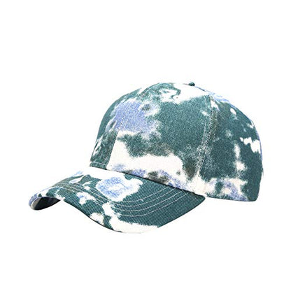 BEARUN Cotton Tie Dye Low Profile Cap Hiphop Baseball Cap Fashion Dad Hat - color: Green Light Blue