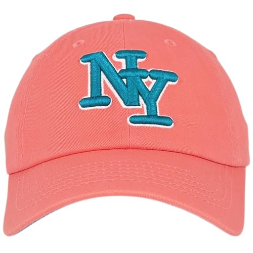 NY 3D Embroidered Dad Hat - New York Baseball Cap - color: Coral Aqua