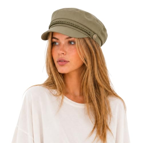 C.C Cotton Fisherman Cap for Women – Classic Fiddler Hat, Lightweight Breathable Cotton, Trendy Greek Fisherman Style - color: Cotton-olive