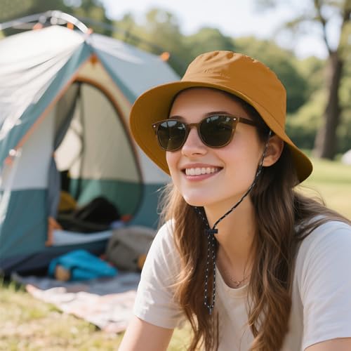 Durio Waterproof Bucket Hats for Woman UPF 50+ Sun Hat - color: Dark Mustard