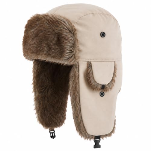 SATINIOR 1 Pcs Unisex Trapper Hat with Chin Strap Earflaps Hat - color: Light Brown