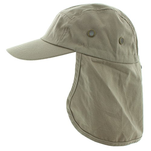 JFH 4 Panel Adjustable Outdoors Fishing Cap with Ear and Neck Flap Sun Cover Unisex - color: Khaki