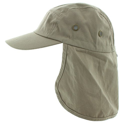 JFH 4 Panel Adjustable Outdoors Fishing Cap with Ear and Neck Flap Sun Cover Unisex - color: Khaki