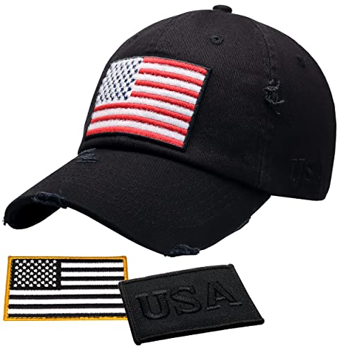 Antourage American Flag Unisex Baseball Hat for Men and Women | USA Flag Mesh Snapback Cap with 2 Patriotic Patches - color: (10.9) Black Color Flag