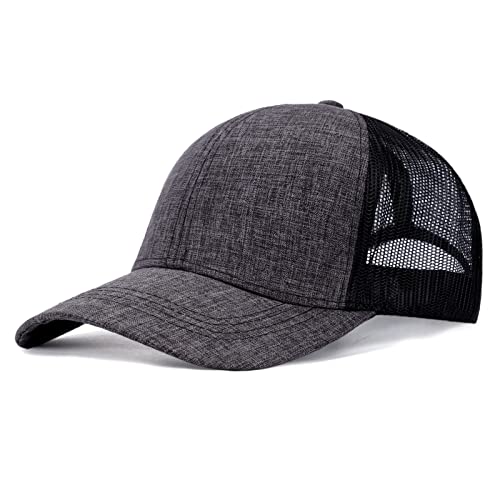 Blank Mesh Back Trucker Hat for Men and Women, Unisex Adjustable Snapback Baseball Cap, Adult Plain Classics Retro Hat - color: Dark Grey