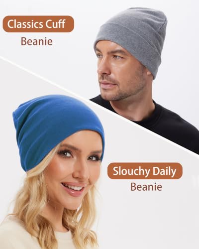 Thin 100% Cotton Fine-Knit Beanie Hat Slouchy Soft Chemo Skull Cap - color: 1-blue
