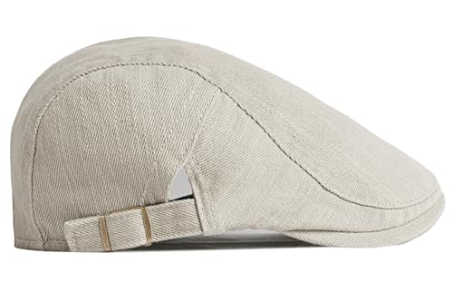 DIYDECAL Cotton Newsboy Flat Caps for Men, Womens Cabbie Driving Beret Hats - color: Beige