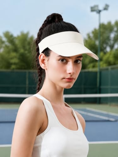 UPF 50+ Wide Brim Sport Sun Visor Hat for Women - color: Light Beige