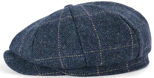 Mens Newsboy Cap High Woolen Tweed Gatsby Hat Ivy Cabbie Flat Golf Cap for Fathers Women Unisex - color: Herringbone Golden Plaid, size: 7 1/4-7 1/2