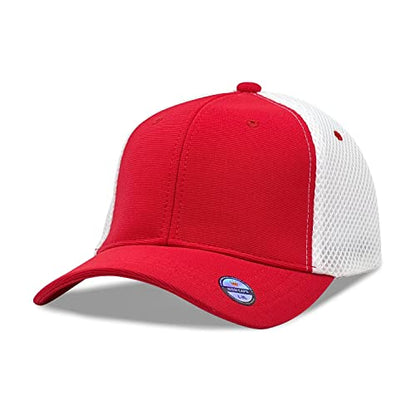 [2 Pack] Hybrid Stretch-Fitted Trucker Cap, Baseball Cap with Air Mesh - color: 2pk Red/White (Air Mesh), size: Small-Medium