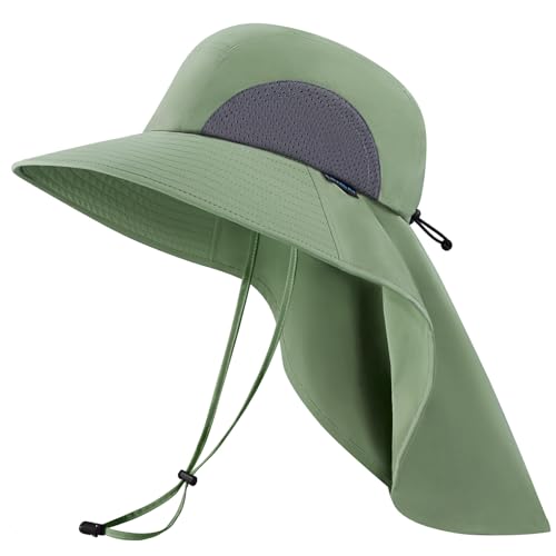 UPF 50+ Foldable Sun Hats Wide Brim with Large Neck Flap for Men Women UV Protection Gardening Fishing Beach Hat - color: Opaline Green