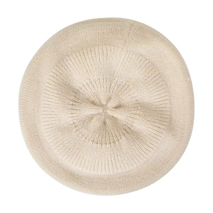 ZLYC Women French Beret Hat Reversible Solid Color Knit Warm Artist Cap - color: Solid Cream White