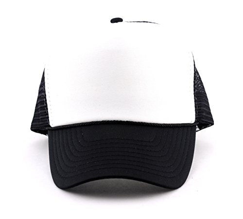 NYFASHION101 Plain Mesh Trucker Hat - Breathable 6-Panel Daily Snapback Cap, Customizable Ideal for DIY Embroidery & Patches - color: Black/White