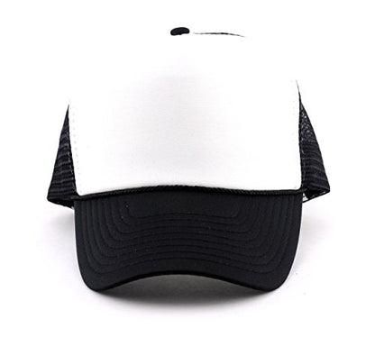 NYFASHION101 Plain Mesh Trucker Hat - Breathable 6-Panel Daily Snapback Cap, Customizable Ideal for DIY Embroidery & Patches - color: Black/White